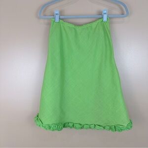 SLB Green Linen Rosette Floral Trim Pull On Skirt Petite Small PS
